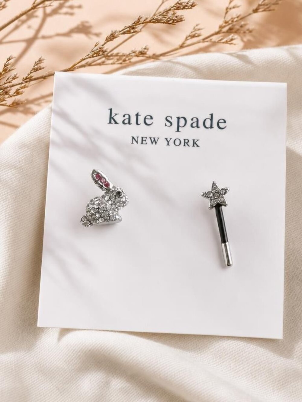Kate Spade Starring Bunny Asymmetrical Silver Stud Earrings